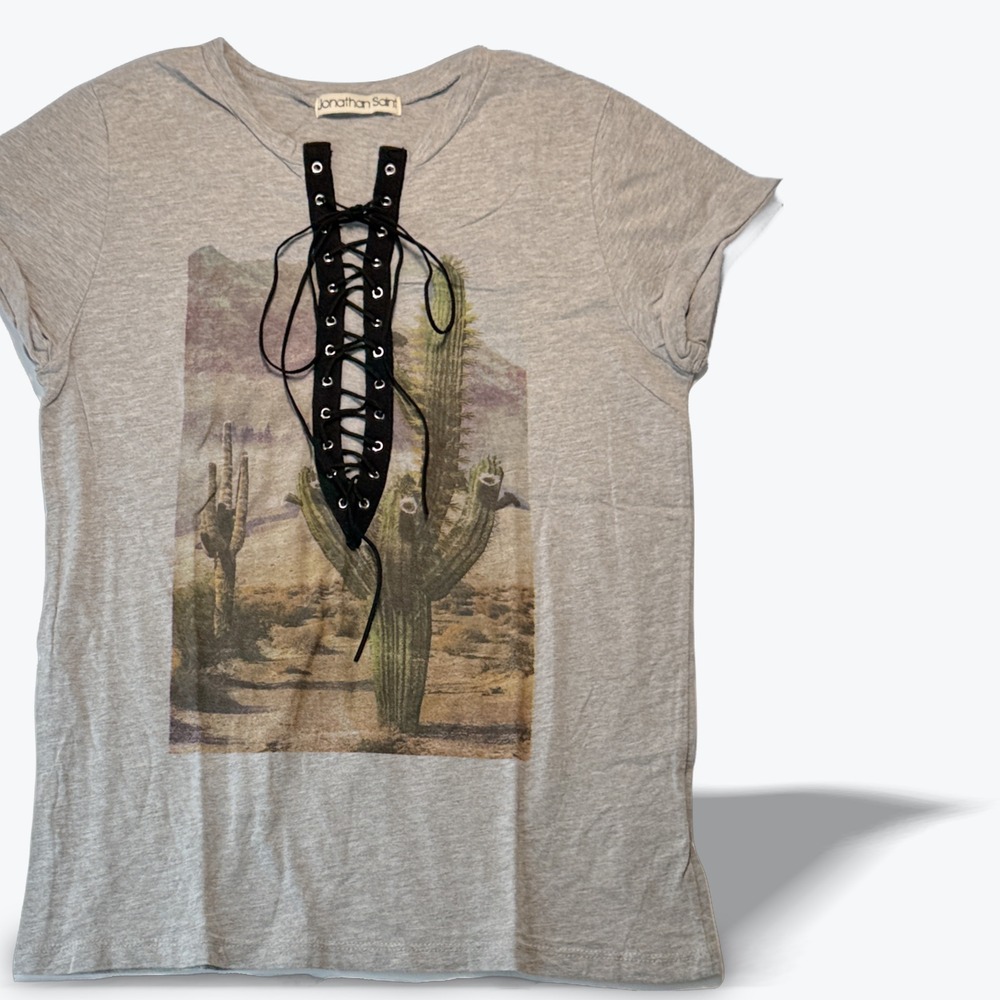 Jonathan Saint T Shirt Lace Up Grunge Cactus Heather Grey USA Made Womens Medium